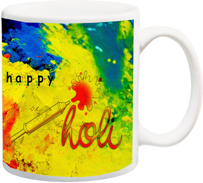 

ME&YOU Gift for Holi; Happy Holee Wish pichkari HD printed Ceramic Mug(325 ml), Multicolor