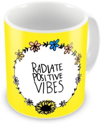 ME&YOU Motivational Inspirational Morning Business Life Quote - Yellow - Radiate Good Vibes Coffee, 12 Oz, Perfect for Coffee and Tea Lovers - Great Cup for Him or Her At Home or Office Ceramic Coffee Mug(0.35 ml)