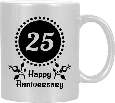 

HuppmeGift Happy 25th Anniversary Silver Ceramic Mug(350 ml)