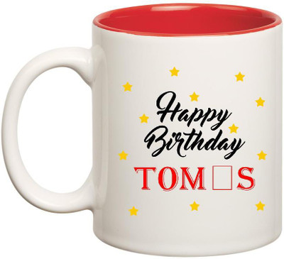 

Huppme Happy Birthday Tomás Inner Red Ceramic Mug(350 ml), Red;white