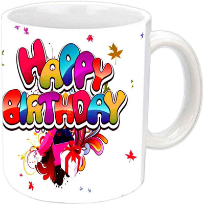 

Raj Laxmi Appy colourfull b'day cute white Ceramic Mug(350 ml)
