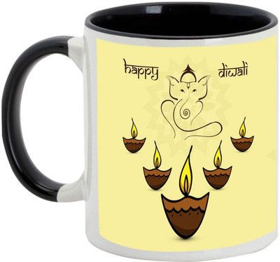 

AllUPrints Gifts For Diwali - Ganapati Blessings On Deepawali Ceramic Mug(325 ml), Black