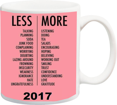 

ME&YOU Thoughts for New Year; Less More Pink Printed Ceramic Mug(325 ml), Multicolor