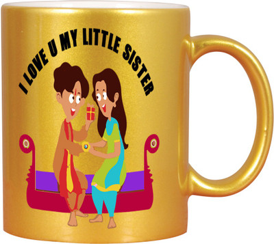 

Huppme I Love You My Little Sister Golden Ceramic Mug(350 ml), Gold