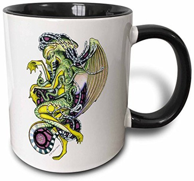 

3dRose mug_156832_4 Dread Cthulhu Lovecraft Mythos Elder God Horror Art Two Tone Black, 11 oz, Black/White Ceramic Mug(60 ml), Multicolor