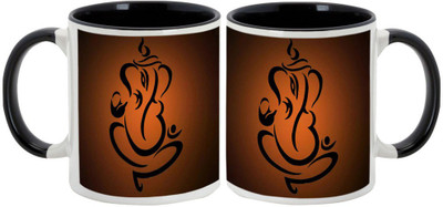 

AllUPrints Gifts For Deepawali - Diwali Lord Ganesha Combo Design 6 (2s) Ceramic Mug(325 ml, Pack of 2), Black