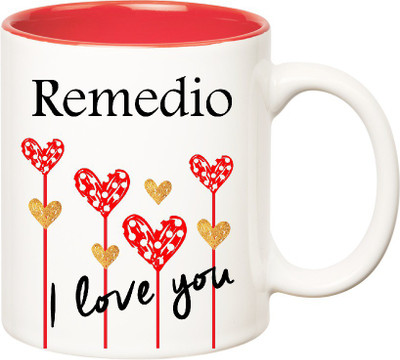 

Huppme I Love You Remedio Inner Red (350 ml) Ceramic Mug(350 ml), Red;white