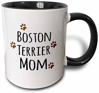 

3dRose Boston Terrier Dog Mom Doggie By Breed Brown Muddy Paw Prints Love Doggy Lover Mama Pet Owner Two Tone Black, 11 oz, Black/White Ceramic Mug(60 ml)