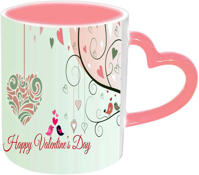 

Raj Laxmi birds hearts pink handle valentine Ceramic Mug(350 ml)