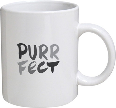 

My Bestow Purr Fect - MyBestow White Plain Coffee Ceramic Ceramic Mug(320 ml), Multicolor