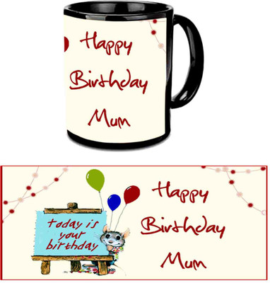 Raj Laxmi Happy B'day Mamma Black Ceramic Mug(3.5 ml)