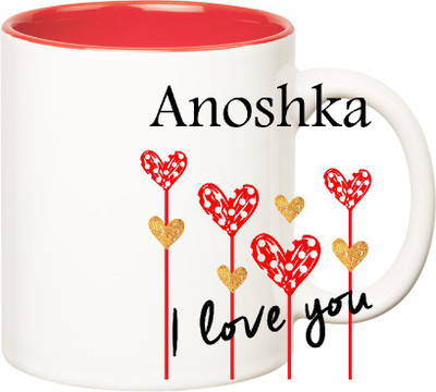 

Huppme I Love You Anoshka Inner Red (350 ml) Ceramic Mug(350 ml), Red;white