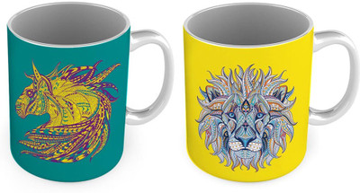 

Home India Fancy Horse n Lion Printed Design Coffee Pair 782 Ceramic Mug(300 ml, Pack of 2), Multicolor