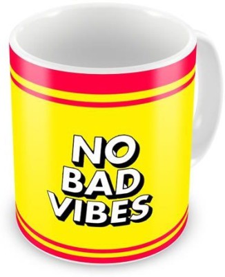 ME&YOU Motivational Inspirational Morning Business Life Quote - No Bad Vibes - Yellow Coffee, 12 Oz, Perfect for Coffee and Tea Lovers - Great Cup for Him or Her At Home or Office Ceramic Coffee Mug(0.35 ml)