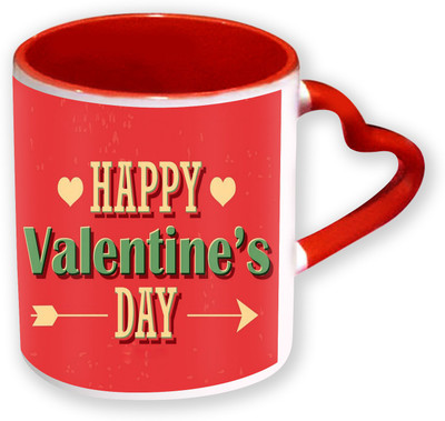 

Heyworlds Happy Valentine Day Gifts Heart Shape Red Color with Handle 05 Ceramic Mug(325 ml), Multicolor