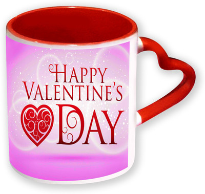 

Heyworlds Happy Valentine Day Gifts Heart Shape Red Color with Handle 20 Ceramic Mug(325 ml), Multicolor