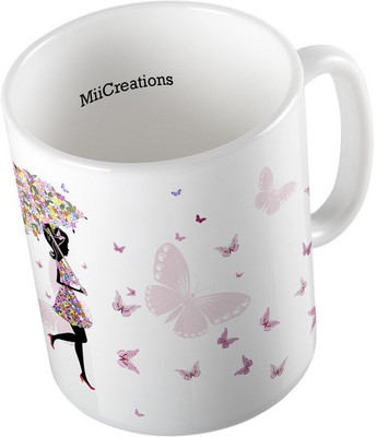 

MiiCreations Printed ,Beautiful Butterfly Girl Ceramic Mug(325 ml), Multicolor