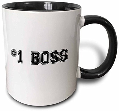 

3dRose mug_151594_4 #1 Boss Number One Best Greatest Boss Work and Office Gifts Fun Flattering Gifts Black Two Tone Black, 11 oz, Black/White Ceramic Mug(60 ml)