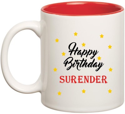 

HuppmeGift Happy Birthday Surender Inner Red Ceramic (350ml) Ceramic Mug(350 ml), Red;white