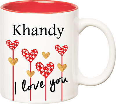 

Huppme I Love You Khandy Inner Red (350 ml) Ceramic Mug(350 ml), Red;white