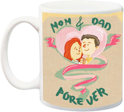 

ME&YOU Gift for father/mother/mom/dad/couples Happy anniversary mom & dad forever,Printed Ceramic Mug(325 ml), Multicolor