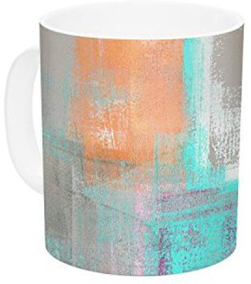 Kess InHouse InHouse CarolLynn Tice Gifted Gray Aqua Ceramic Coffee, 11 oz, Multicolor Ceramic Mug(60 ml)