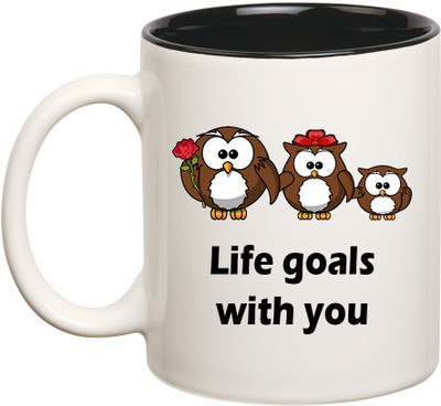 

HuppmeGift Life Goals Back Inner Black Ceramic Mug(350 ml), Black;white