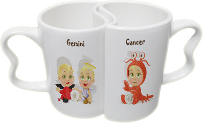 

Ucard Gemini and Cancer Zodiac Sign Valentines Day Couple Bone China, Ceramic, Porcelain Mug(325 ml), Multicolor