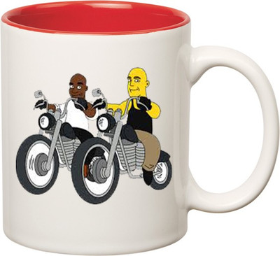 

Huppme Biker Friend Inner Red Ceramic Mug(350 ml), Red;white