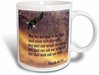 

3dRose Isaiah 40-31 Bible Verse with Eagle Against a Troubled Sky Ceramic, 15-Ounce Ceramic Mug(60 ml), Multicolor