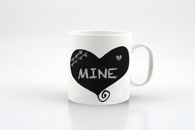 Poppadum Art Coffee Conversation Chalkboard- Heart Ceramic Mug(350 ml), Black;white