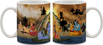 

Artifa Lord Shiv And Hanuman Porcelain, Ceramic Mug(350 ml), Multicolor