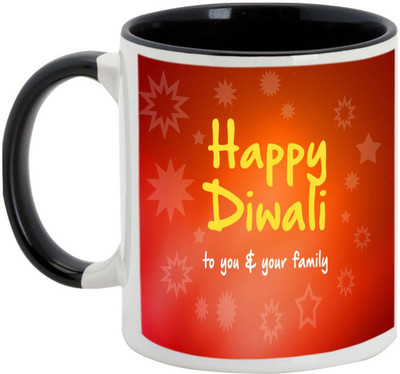 

AllUPrints Diwali Gifts - Wishes To You And Family On Deepawali Ceramic Mug(325 ml), Black
