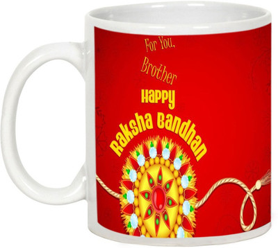 

AllUPrints Gift For Rakshabandhan - Beautiful Floral Design Rakhi Ceramic Mug(325 ml), White