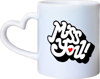 

Huppme Miss You Heart Handle Ceramic Mug(350 ml), White
