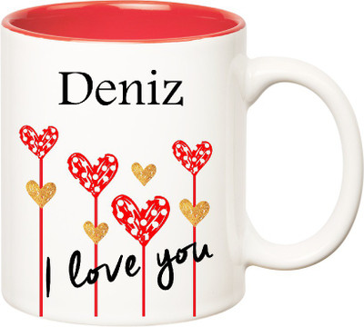 

Huppme I Love You Deniz Inner Red (350 ml) Ceramic Mug(350 ml), Red;white
