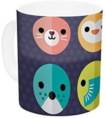 

Kess InHouse InHouse Daisy Beatrice Smiley Faces Animals Ceramic Coffee, 11 oz, Multicolor Ceramic Mug(60 ml)