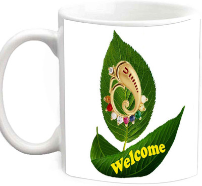 

Raj Laxmi Leaf ganesh ji white Ceramic Mug(350 ml)