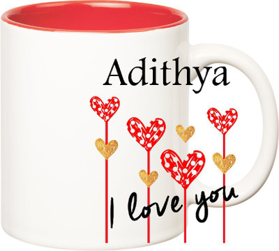 

Huppme I Love You Adithya Inner Red (350 ml) Ceramic Mug(350 ml), Red;white