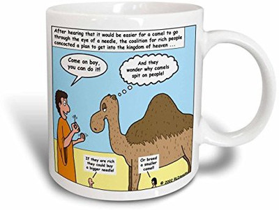

3dRose Parable Camel Through The Eye of A Needle Ceramic, 11 oz, White Ceramic Mug(60 ml), Multicolor