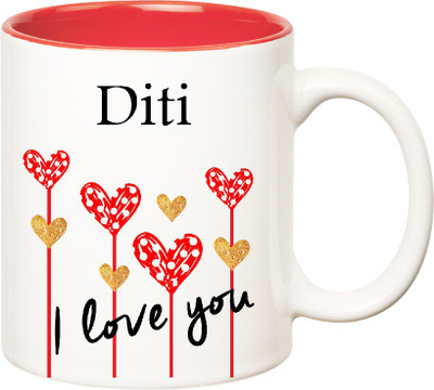 

Huppme I Love You Diti Inner Red (350 ml) Ceramic Mug(350 ml), Red;white