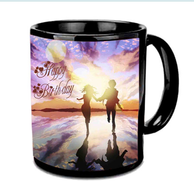 

Raj Laxmi Love Couple Happy B'day Black Ceramic Mug(3.5 ml)