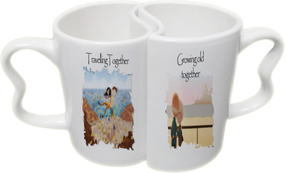 

Ucard Valentines Day Travel & Old Love Couple Bone China, Ceramic, Porcelain Mug(325 ml), Multicolor