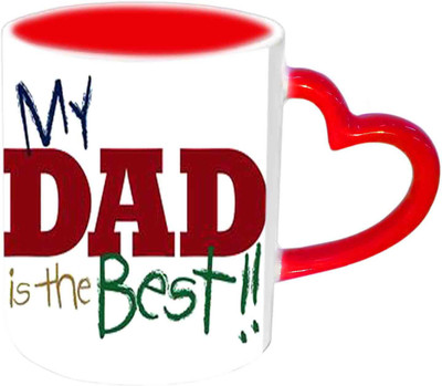 

Raj Laxmi My Dad Is Best Red Heart Handle Ceramic Mug(350 ml)
