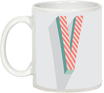 

AllUPrints Retro Design Alphabet Letters "V" Ceramic Mug(325 ml), White