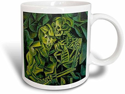 

3dRose mug_46713_1 Kiss of Death Cubism, Halloween, Death, Bones, Fear, Green, Horror Ceramic, 11 oz, White Ceramic Mug(60 ml), Multicolor