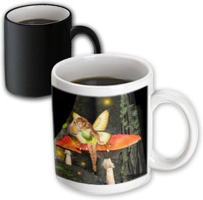 

3dRose mug_23211_3 Pretty Forest Fairy on Mushroom/Toadstool with Light Magic Transforming, 11 oz, Black/White Ceramic Mug(60 ml), Multicolor