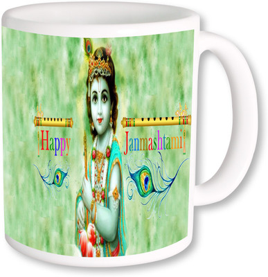 

PhotogiftsIndia Happy Janmashtami In Green Background Ceramic Mug(325 ml), Multicolor