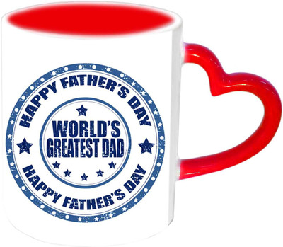 

Raj Laxmi World's Greatest Dad Red Heart Handle Ceramic Mug(350 ml)