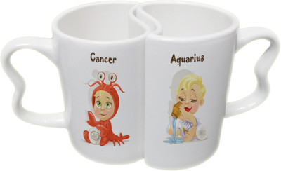 

Ucard Cancer and Aquarius Zodiac Sign Couple Bone China, Ceramic, Porcelain Mug(325 ml), Multicolor